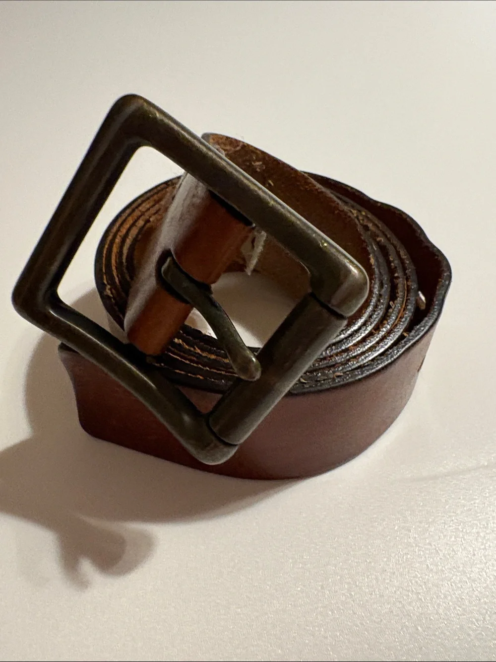 Fossil cowhide Classic Brown Leather Men's Belt with Brushed Metal Buckle Sz 38